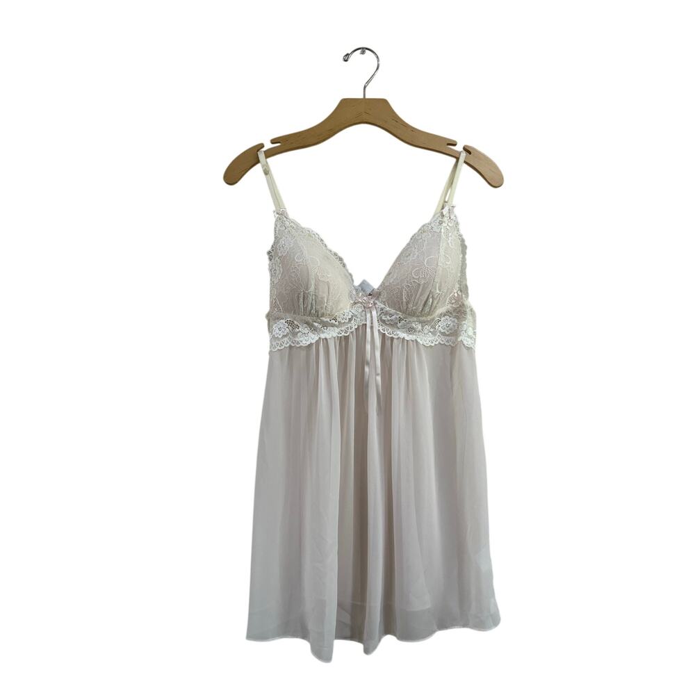 Linea Donatella Pink Lace Teddy Mini Dress Sheer Lingerie Y2K Romantic L
